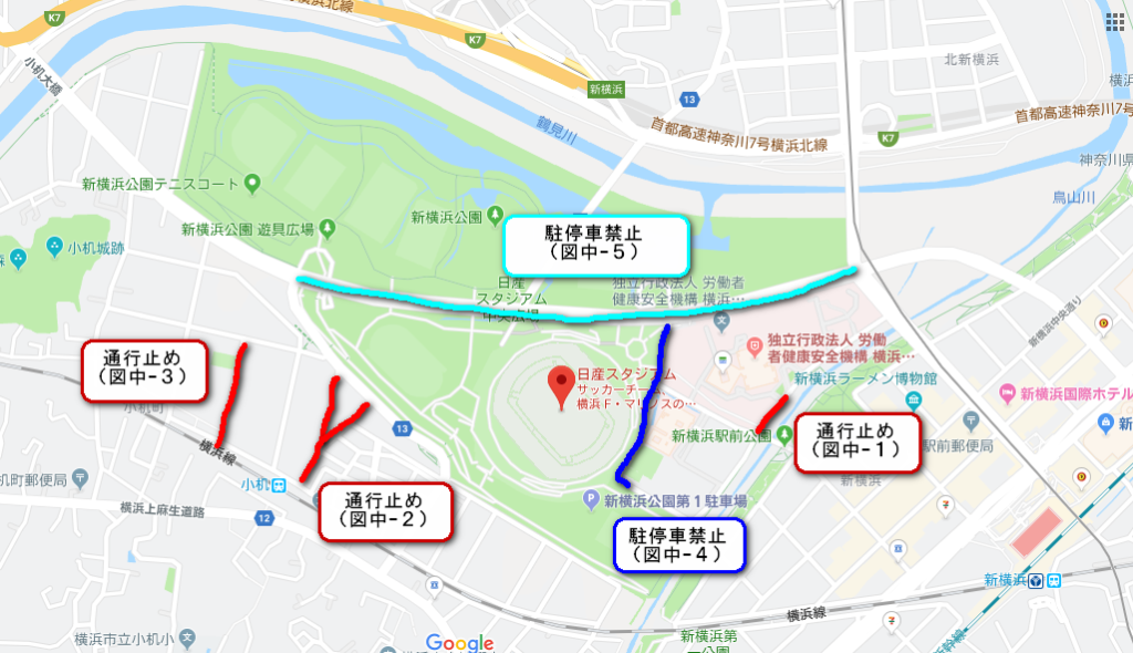ラグビーワールドカップ横浜会場の交通規制図